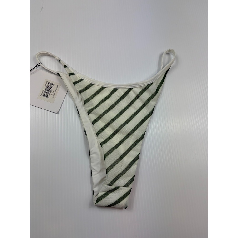 Designer With Jean Bikini Bottom Lola Medium Green Stripe Cheeky High Cut Summer - Picture 6 of 13